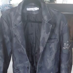 Black Military Field Jacket with Distressed Leather